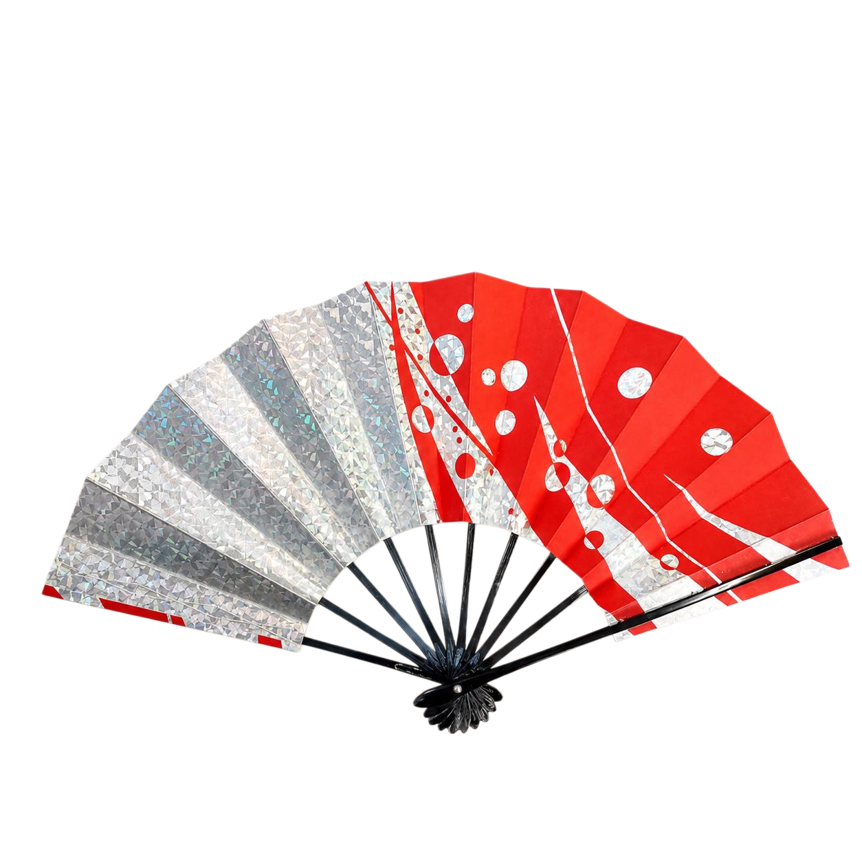 Red and Silver Branch Japanese Folding Fan