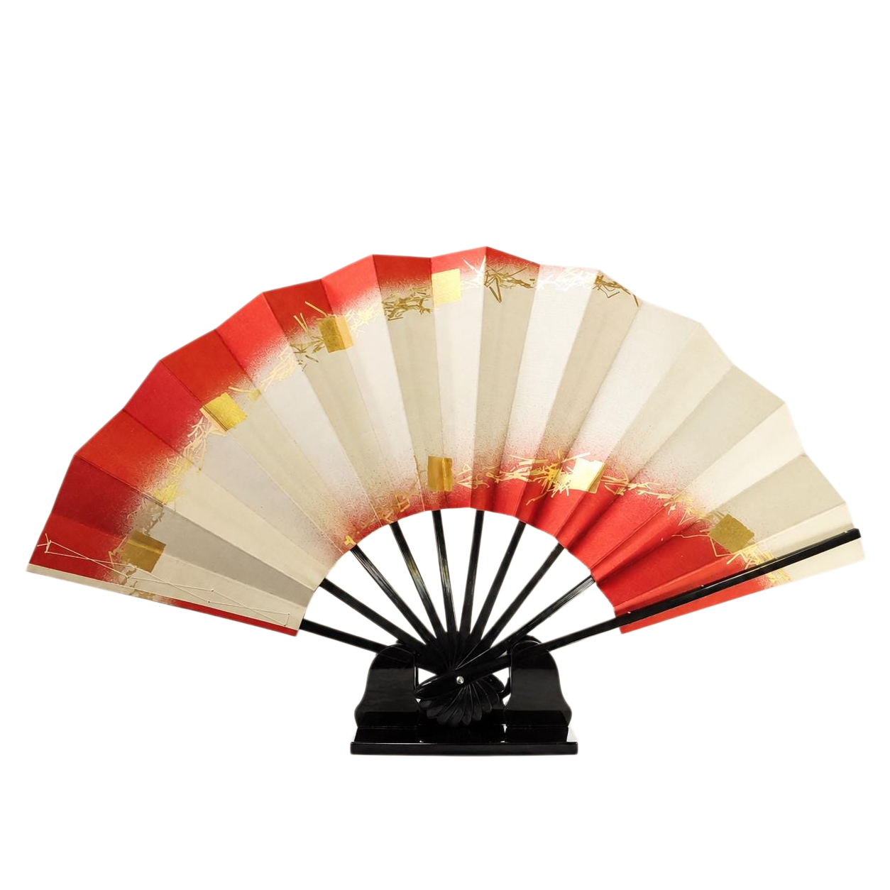 Red Ivory and Gold Japanese Folding Fan
