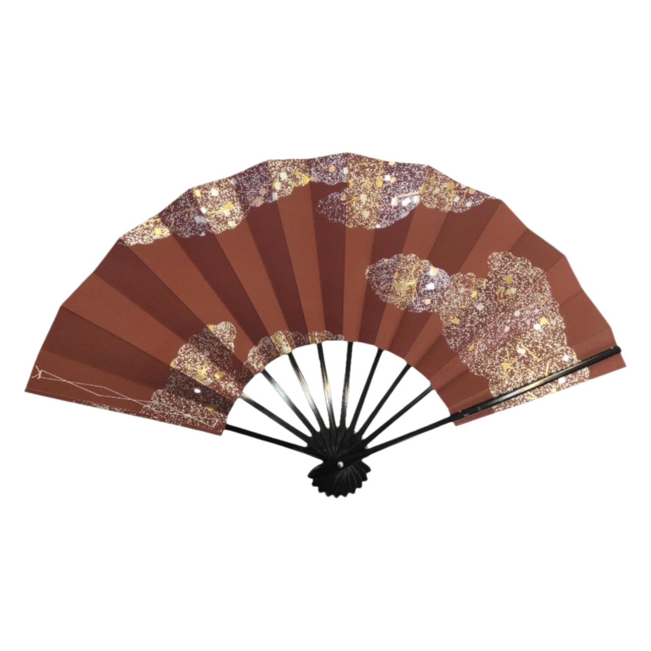 Brown and Gold Floral Japanese Folding Fan