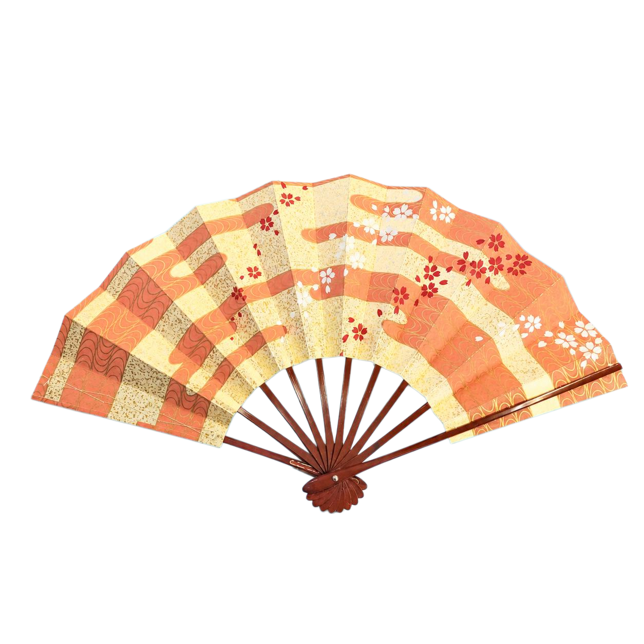 Orange Gold Cherry Blossom Japanese Folding Fan