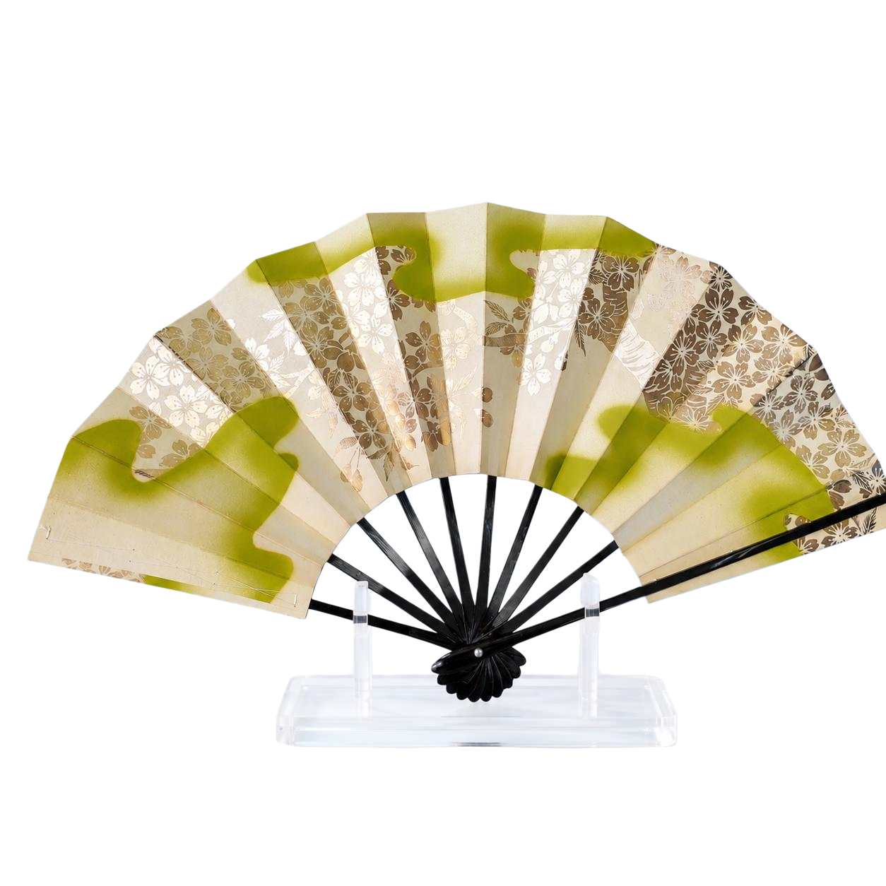 Olive Green Floral Japanese Folding Fan
